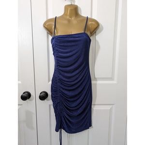NWT FASHION NOVA Polyester Dress Strapy Blue Purple Sz M Ruched Body con